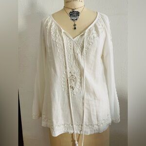 White Linen Blend Blouse Medium